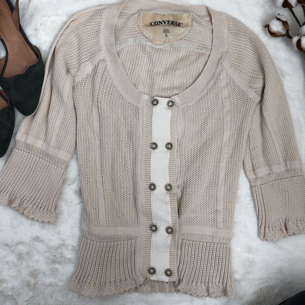 ✨Y2K Converse X John Varvatos Collab Oatmeal Ivory Grannycore Knit Cardigan Rare